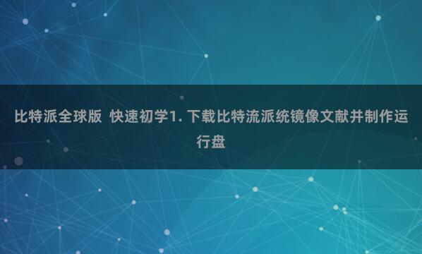 比特派全球版 快速初学1. 下载比特流派统镜像文献并制作运行盘